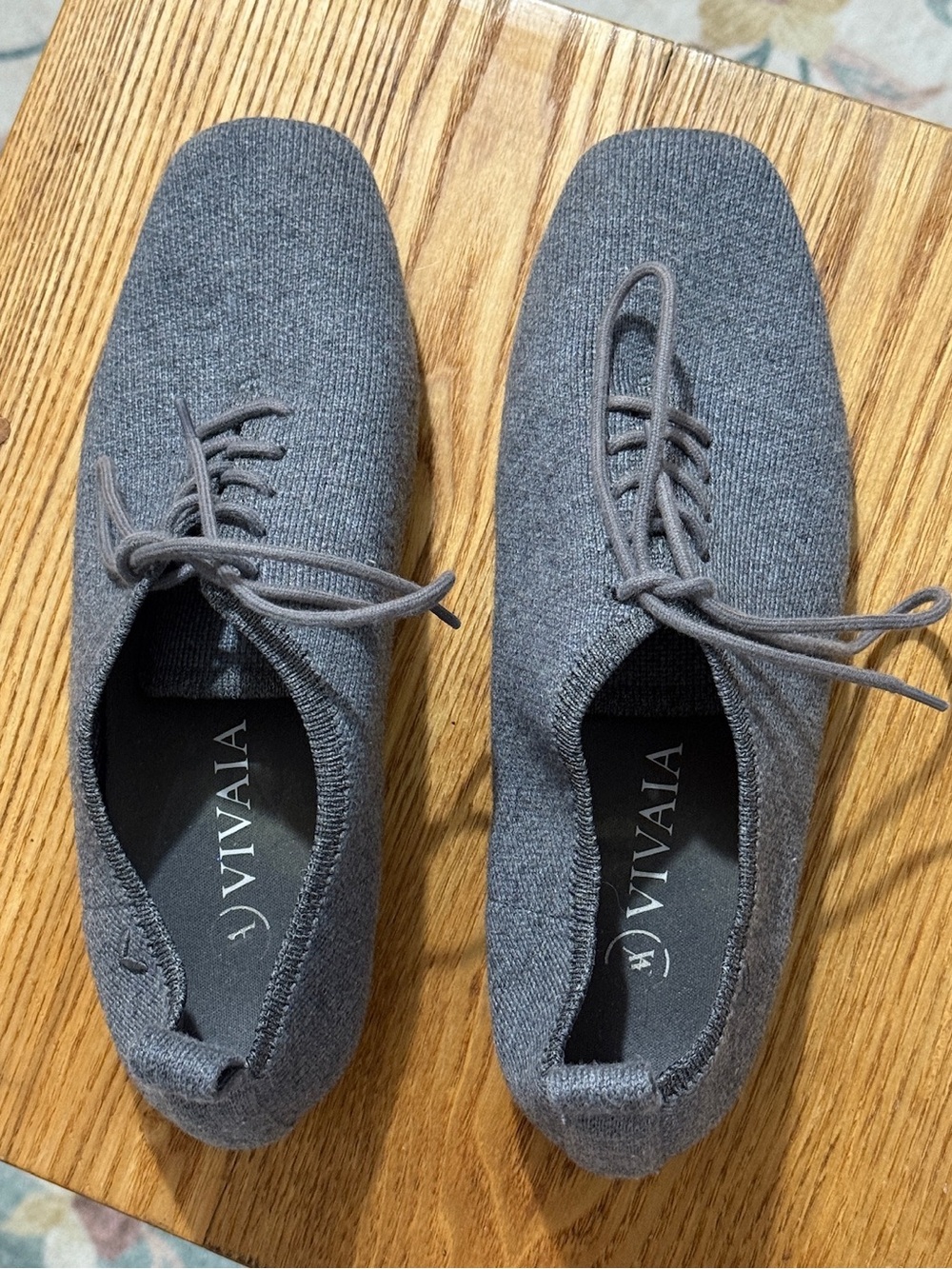 VIVAIA Womens 37.5 7 7.5 Gray Knit Lace Up Oxford Shoes Square Toe Comfort Flats